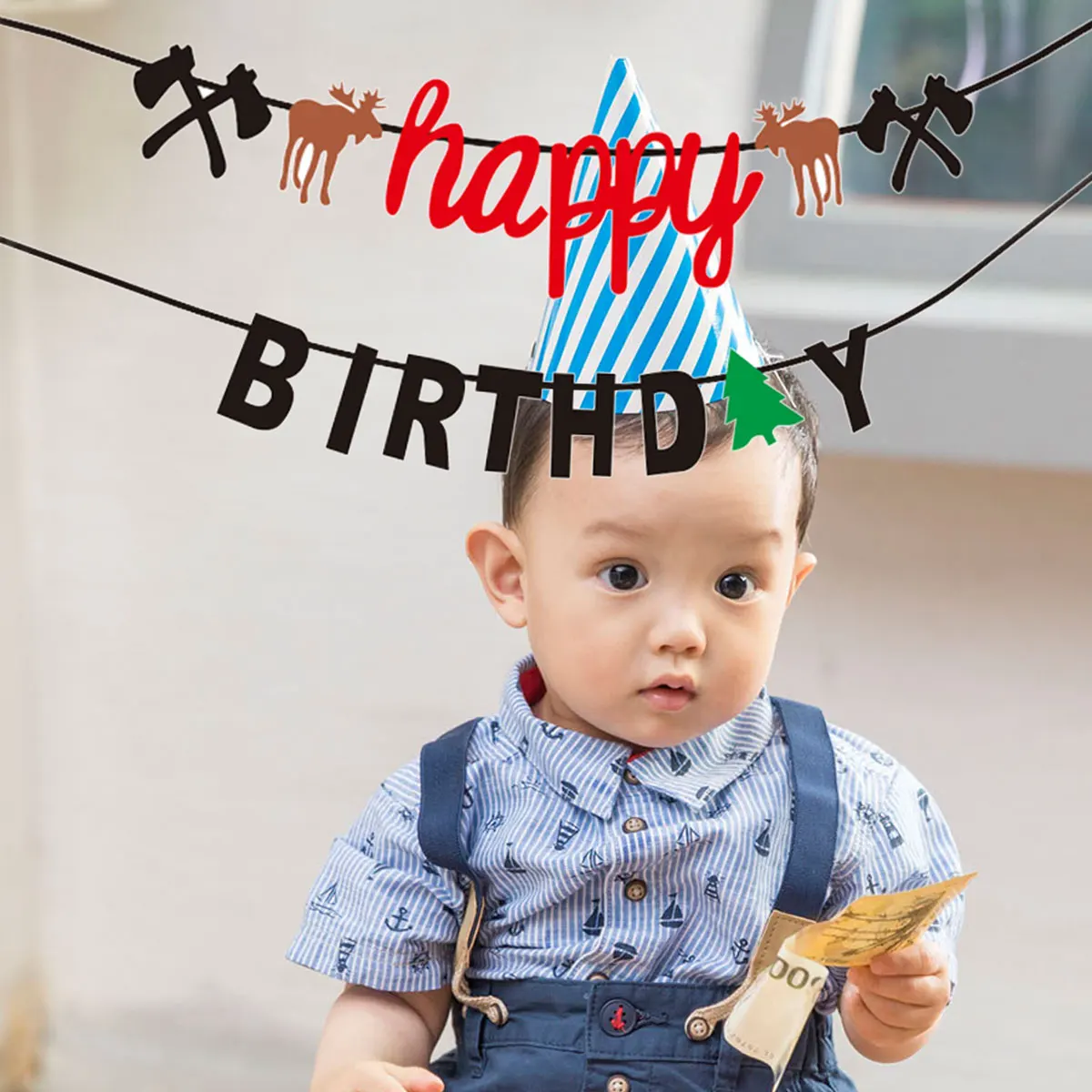 

Cartoon Lumberjack Non Woven Streamer Happy Letter Flag Streamer Banner For Party Festive Birthday Banner Atmosphere
