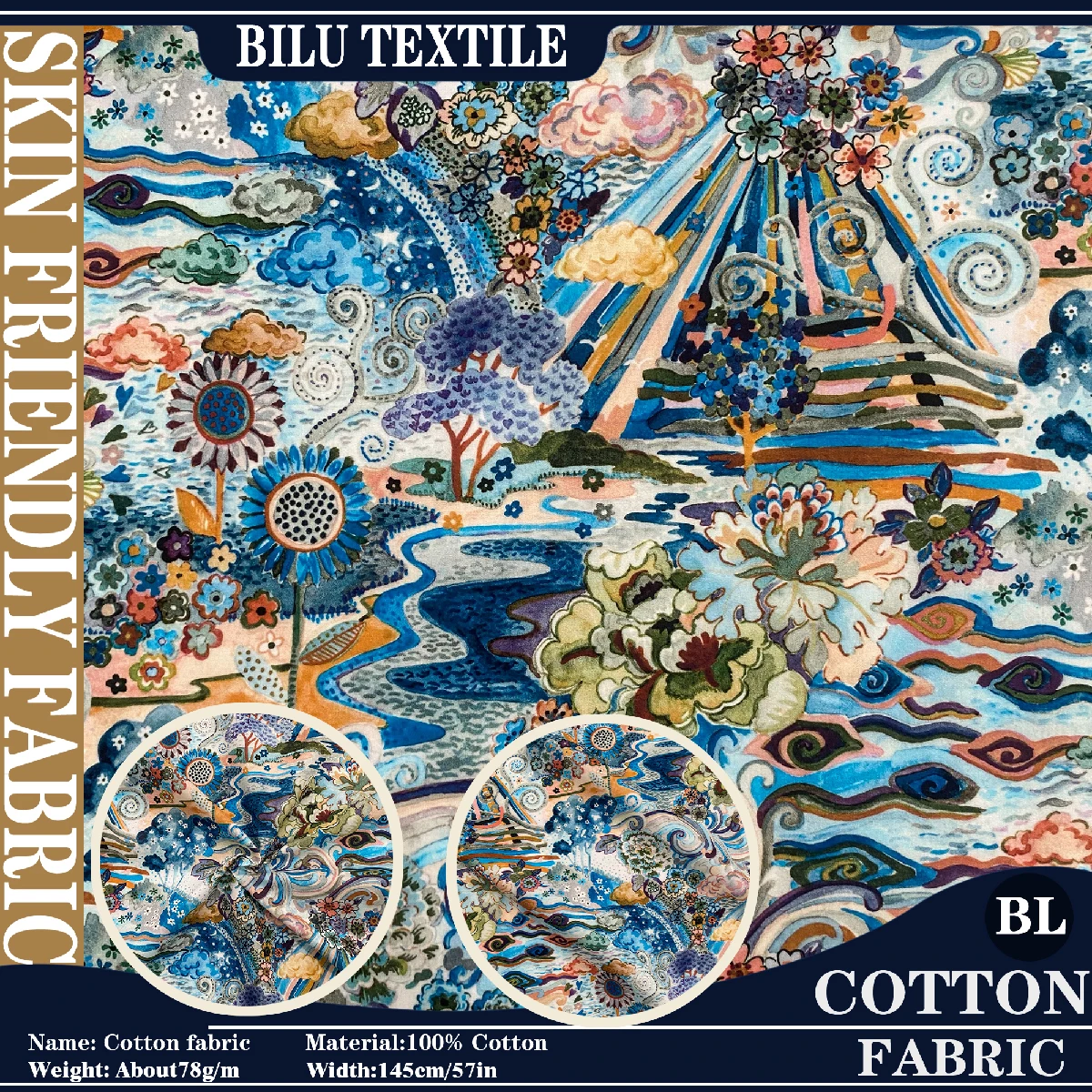 

1/2/3/5/10M Elysian meadow 80s 100% Cotton Poplin Like Liberty cotton tana lawn fabric Making Dress Clothing Handmade Dly cloth