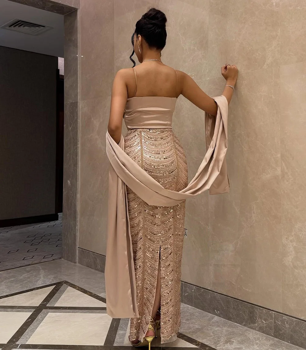 Eshaut & nupcial elegante vestido de noche de sirena de Arabia de Dubái con chal largo Formal vestido de fiesta de boda para graduación para mujer personalizado