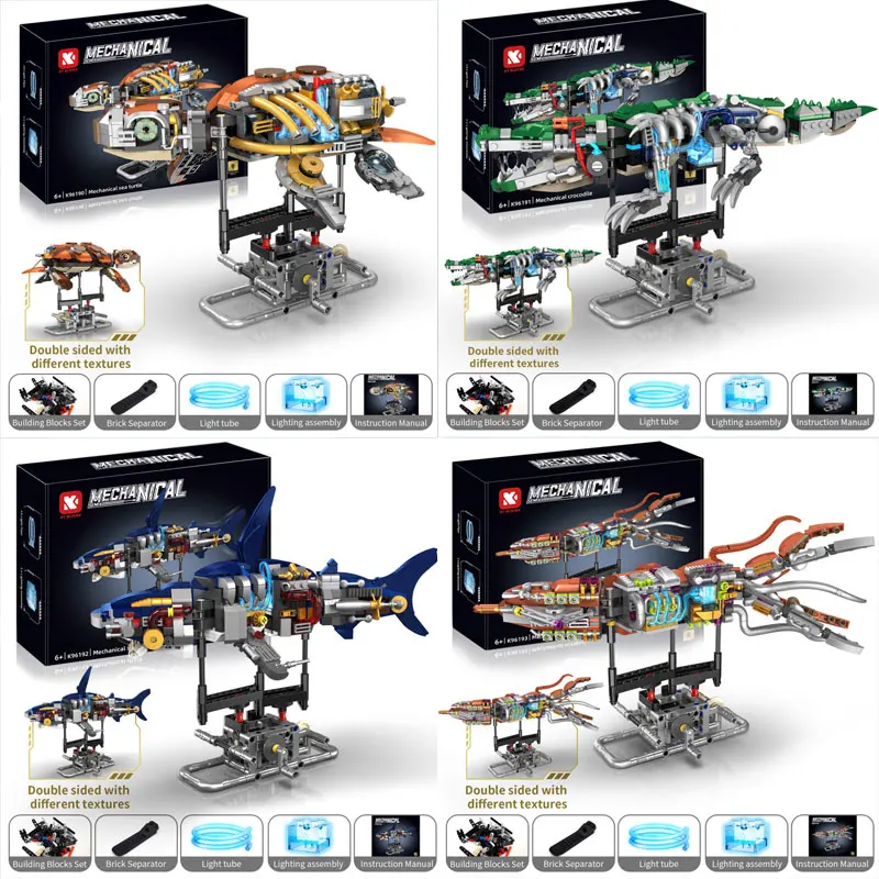 

MOC Mechanical Marine Animals Building Blocks Set Turtle/Crocodile/Shark/Squid with Movable Joints STEM Educational Toy for Kid