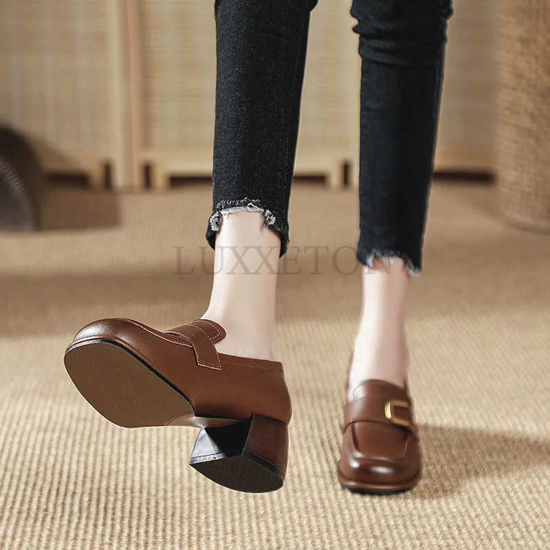 Shoes Female Heels Women British Style New Thick-soled College Style Casual Loafers Black Leather Fashion Shoes Girls Heels