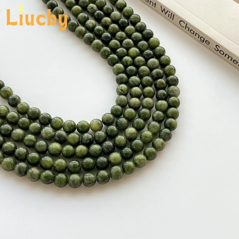 Dark Southern Jade Natural Stone Smooth Handmade Beads For Jewelry Making DIY Keychain Accessories 15'' Wholesale 4/6/8/10/12MM