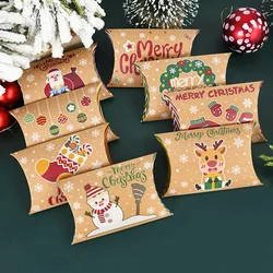 10pcs Christmas Pillow Candy Boxes Christmas Decoration For Home 2023 Xmas Kids Gift Box Navidad New Year Santa Packaging Bags