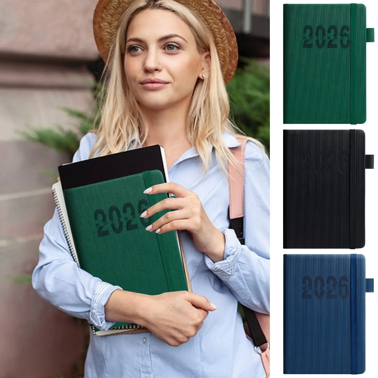 Planejador de compromissos 2026 livro de programação com alça a5 listras verticais diário inglês caderno para reuniões de trabalho fitness