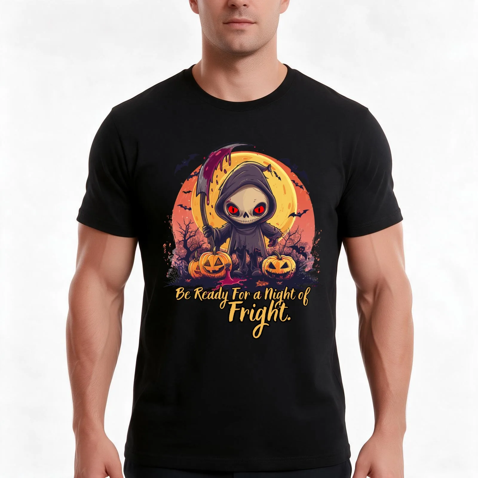 Happy Halloween.Be Ready For a Night of Fright T-Shirt, Summer Casual Cotton Tee, Oversized Streetwear Tops, Unisex Men Women