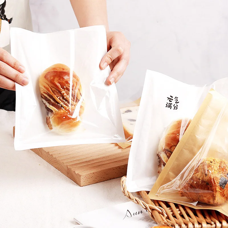 1000Pcs/Lot Greaseproof Kraft Paper Bag With Clear Window Donut Baking Food Packing Bag Oilproof Fries Bread Sandwich Paper Bag