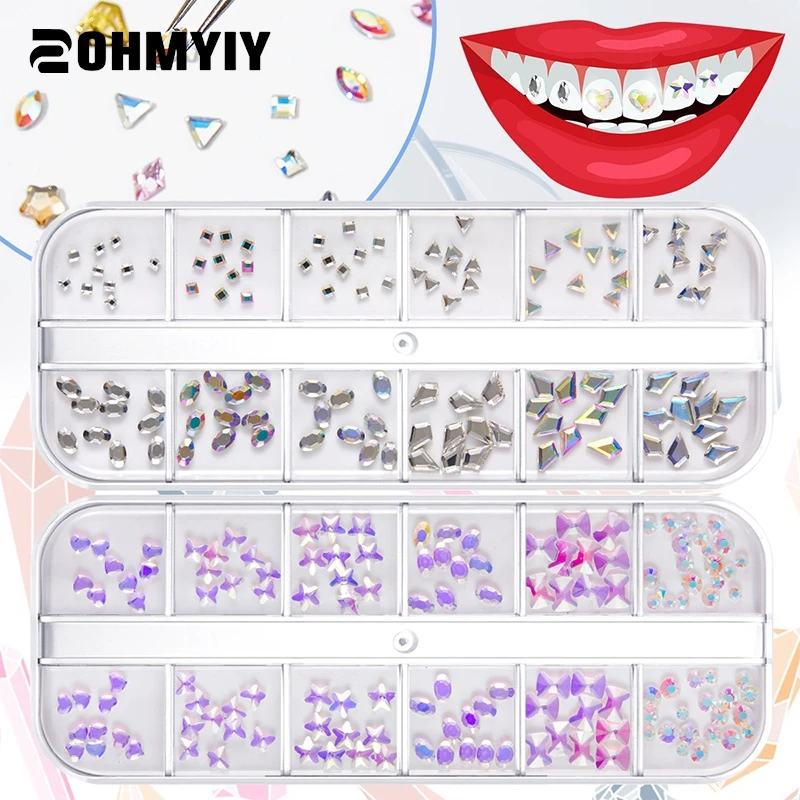 1Set Dental Crystal Fashion Teeth Gems Beauty Diamond Tooth Jewelry Ornaments with Box Tooth Gems Teeth Jewelry Gem Decoration