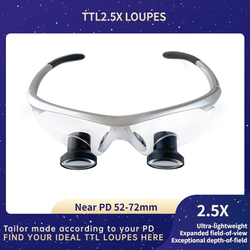 Customized 2.5X Loupes Through The Lens Dental Surgery Operation TTL Magnifier Different Large PD Wide Working Distance(TTL2.5X)