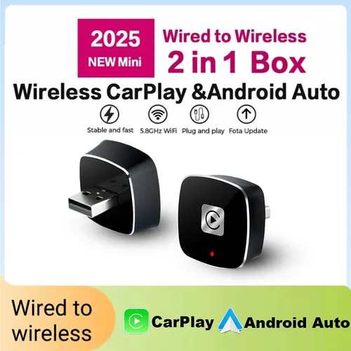 Adaptador Carplay inalámbrico 2 en 1 para Android iPhone Auto cableado a caja AI inalámbrica conexión USB para Volvo Benz Mg Kia Chery VW