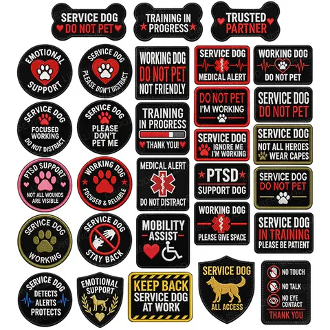 Service Working Dog ID Hook Loop Patch Emotional Support Medical Alert NO TOUCH Warning PTSD Embroidered Badge for Vest Harness