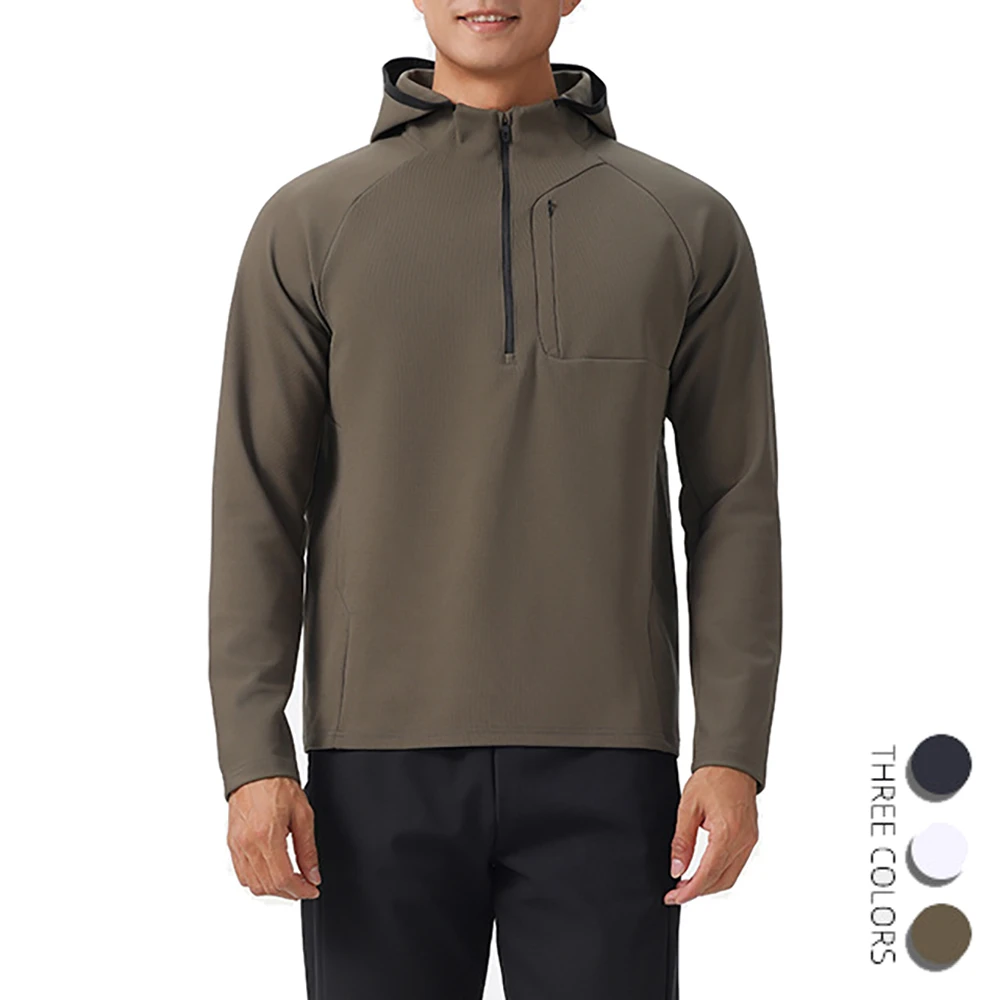 

Men's Quarter Zip Pullover Long Sleeve Hoodies Sweatshirt with Zippered Chest Pocket Hooded Coats Casual Running Jogging Outwear