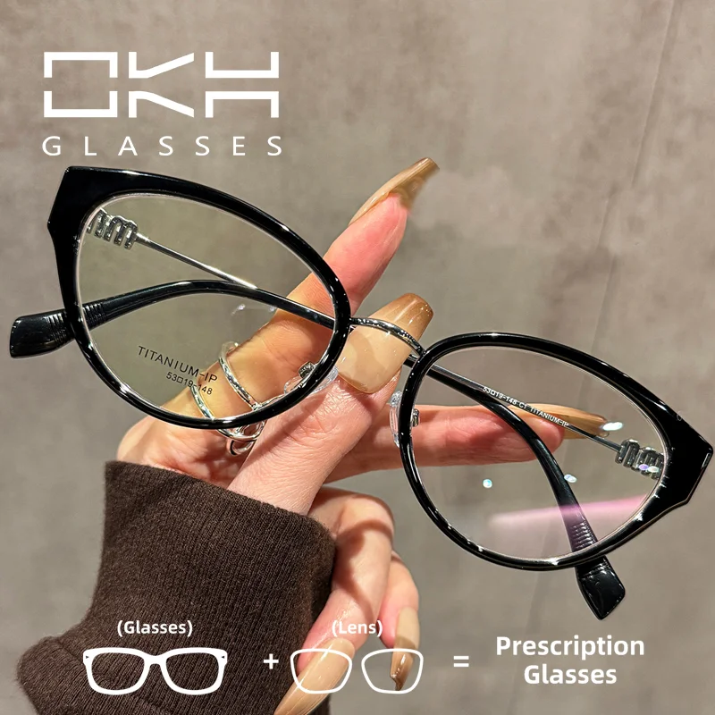

Очки для чтения OKH с оправой «кошачий глаз» из титана, с возможностью индивидуальной коррекции зрения для мужчин и женщин