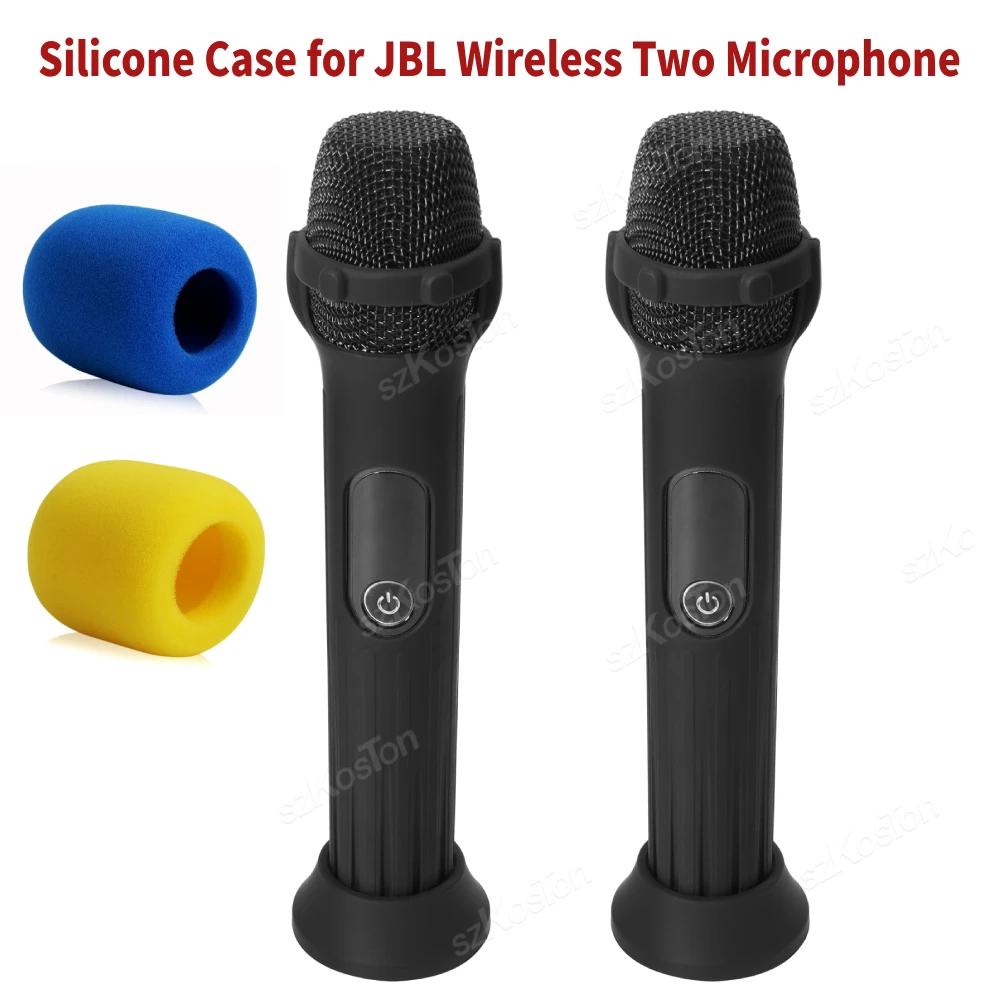 Silikon-Schutzhülle für JBL Wireless Two Microphone, 2er-Pack mit Schaumstoffabdeckung, Anti-Roll-Basisstange, Mikrofonhüllen, Halterung