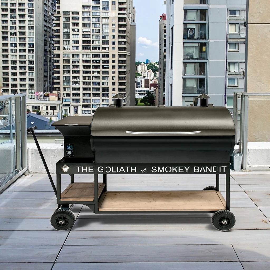 Contemporary Style Modern WiFi Controller Wood Pellet Grill Biomass BBQ Smoker with Carbon Steel Steel Metal Smoke Tube Hopper