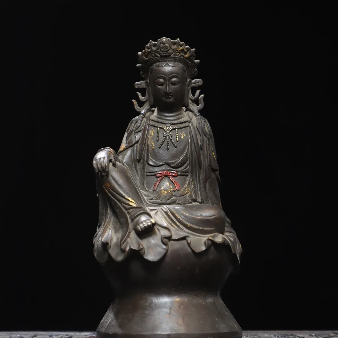 Folk Collection Old Bronze Gilded Cinnabar Free Avalokitesvara Bodhisattva Buddha Terrace Sitting Buddha Amitabha Wenfang screen