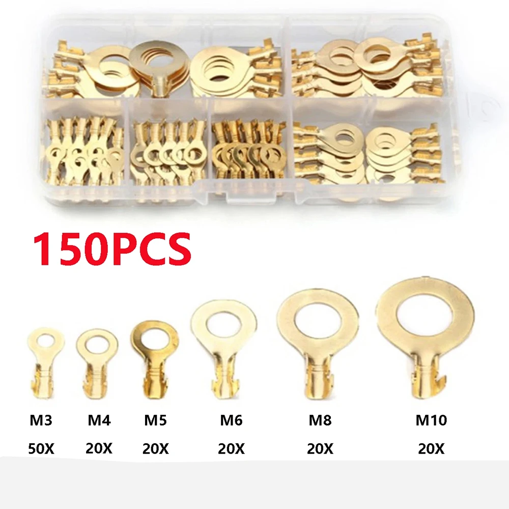 150Pcs Insulated Crimp Copper Ring Terminals Wire Connectors Spade Electrical Kit O-type Lugs Terminals Cold-Pressed Connector