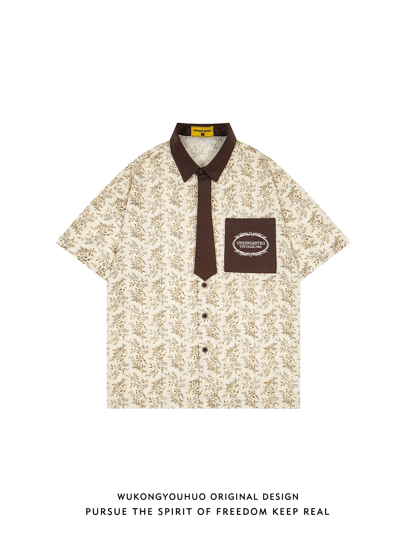 

Summer Casual Loose ort Sve irt Floral Print Patchwork Collar Men Women Couple Leisure f Sve Blouse Wear Resistant