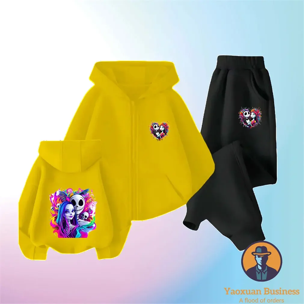

2025 New Girls Boys Nightmare Before Christmas Lock Shock Barrel Combo Set Spooky Cartoon Print Fleece Lined Winter Jacket