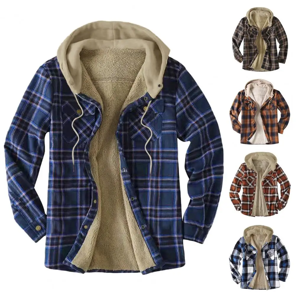 الشتاء الرجال مقنعين سترة Drawcord موضة الرجال سميكة مقنعين القطن يندبروف سترات منقوشة قميص سترات رجالي للرجال #5