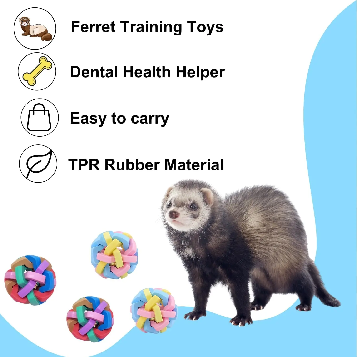 Colorful Cat Ball Toys with Built-in Bell Rubber Chew Interactive Chase Sound Toy for Indoor Ferret Cat Kitten Pet Supplies