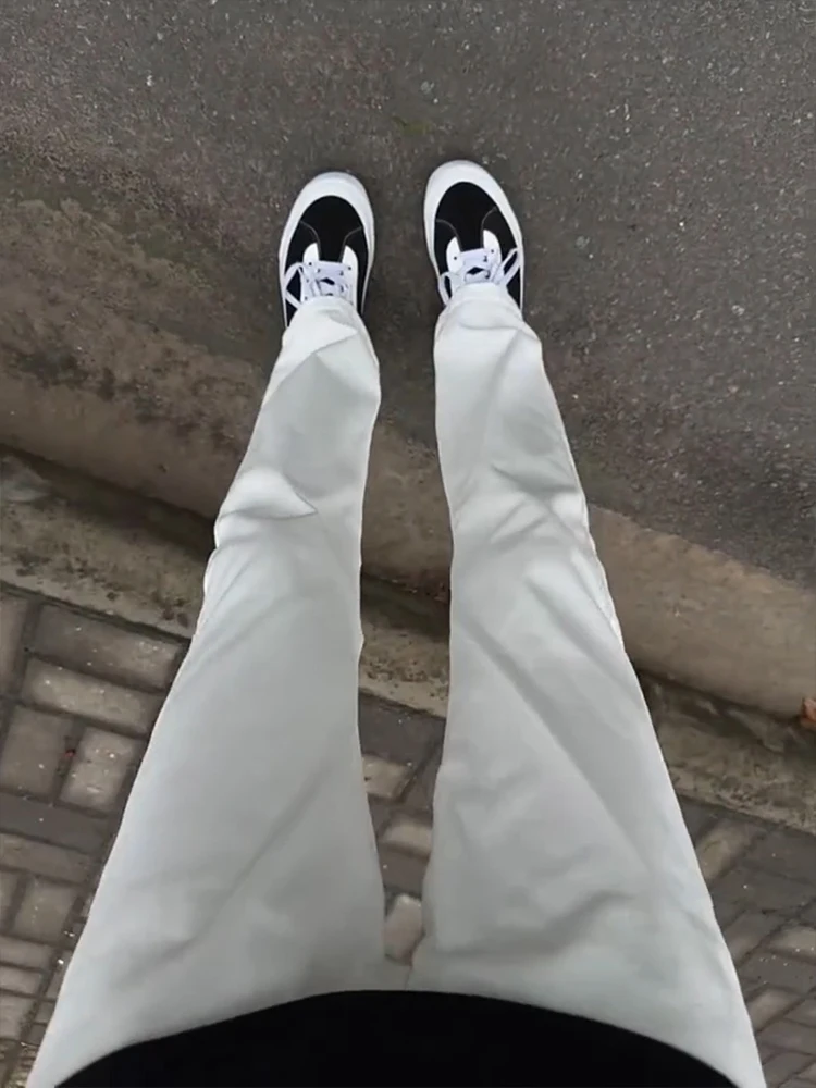 

Белые джинсы-клеш для мужчин в американском уличном стиле, эластичные, стройнящие, удлиняющие ноги, прямые, с эффектом похудения