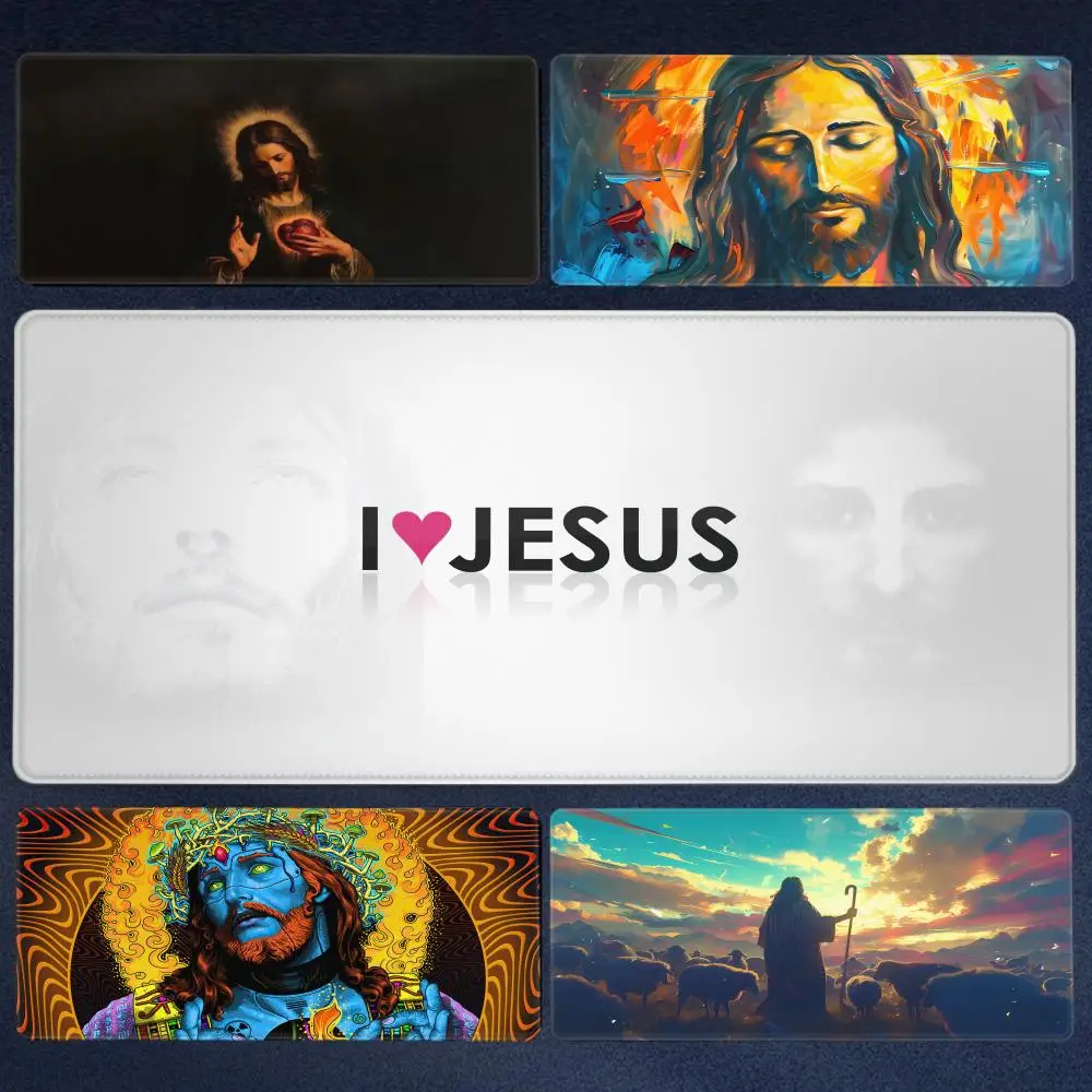 

XXL Jesus and Cross Gaming Mouse Pad Large Non-Slip Rubber Base Desk Mat Office Believer Gift Religious Art Design Keyboard Pad