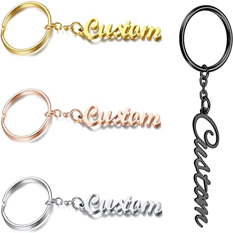 Personalized Name Custom Keychain Men Women Stainless Steel Name Keychains Customized Letter Logo Key Chain Jewelry Gift