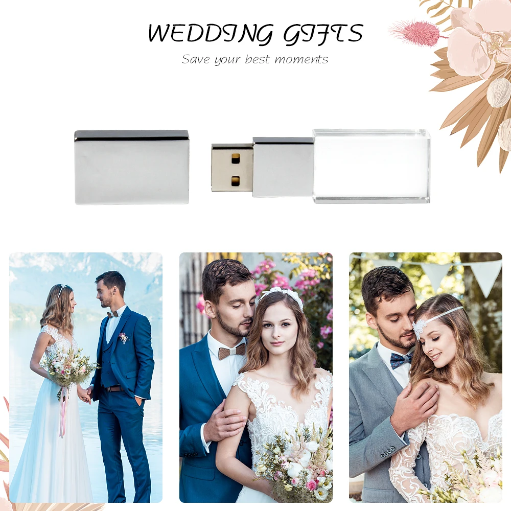 JASTER Crystal USB 3.0 Flash Drive 128GB Free Custom Logo Pen Drive With Black Box Creative Business Gift 64GB 32GB Memory Stick