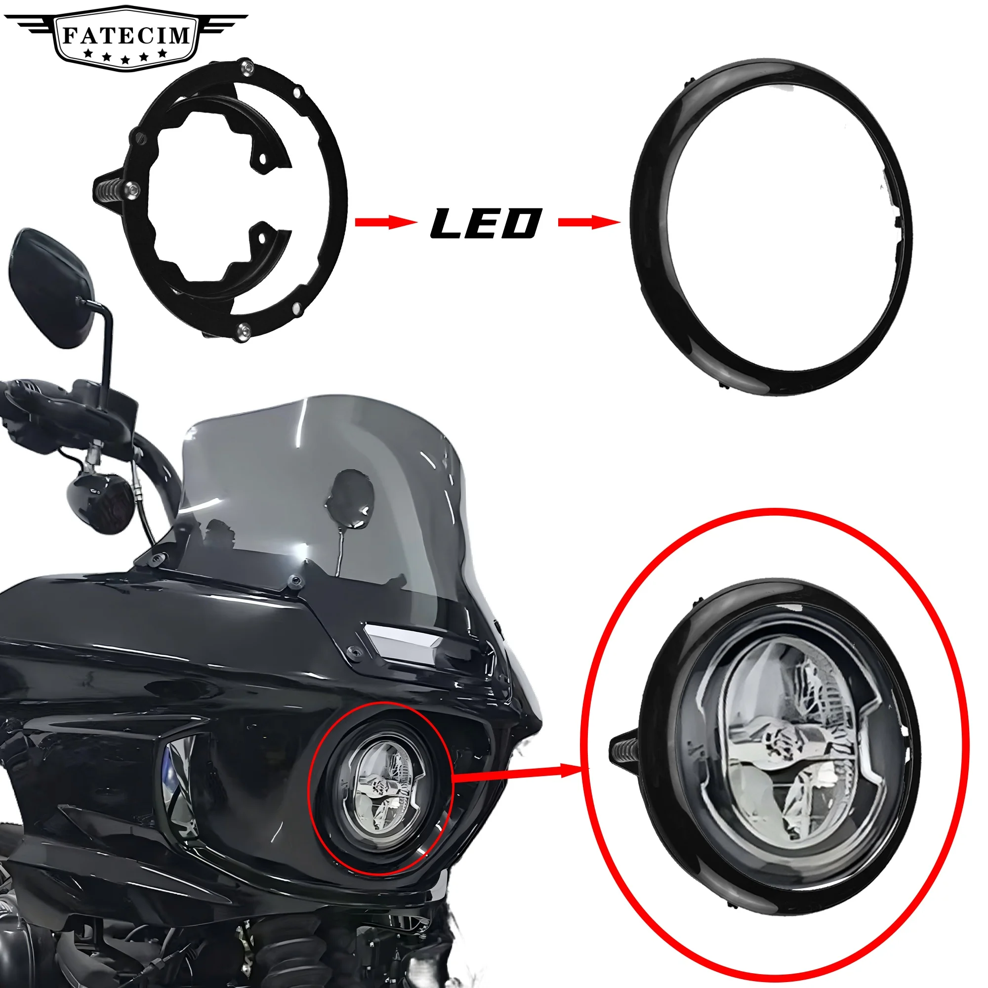 Headlight Mounting Bracket Ring Set For Harley Softail Low Rider S FXLRS 2020-2024 FXLRST 2022-2024 Low Rider S FXLRS 2020-2023