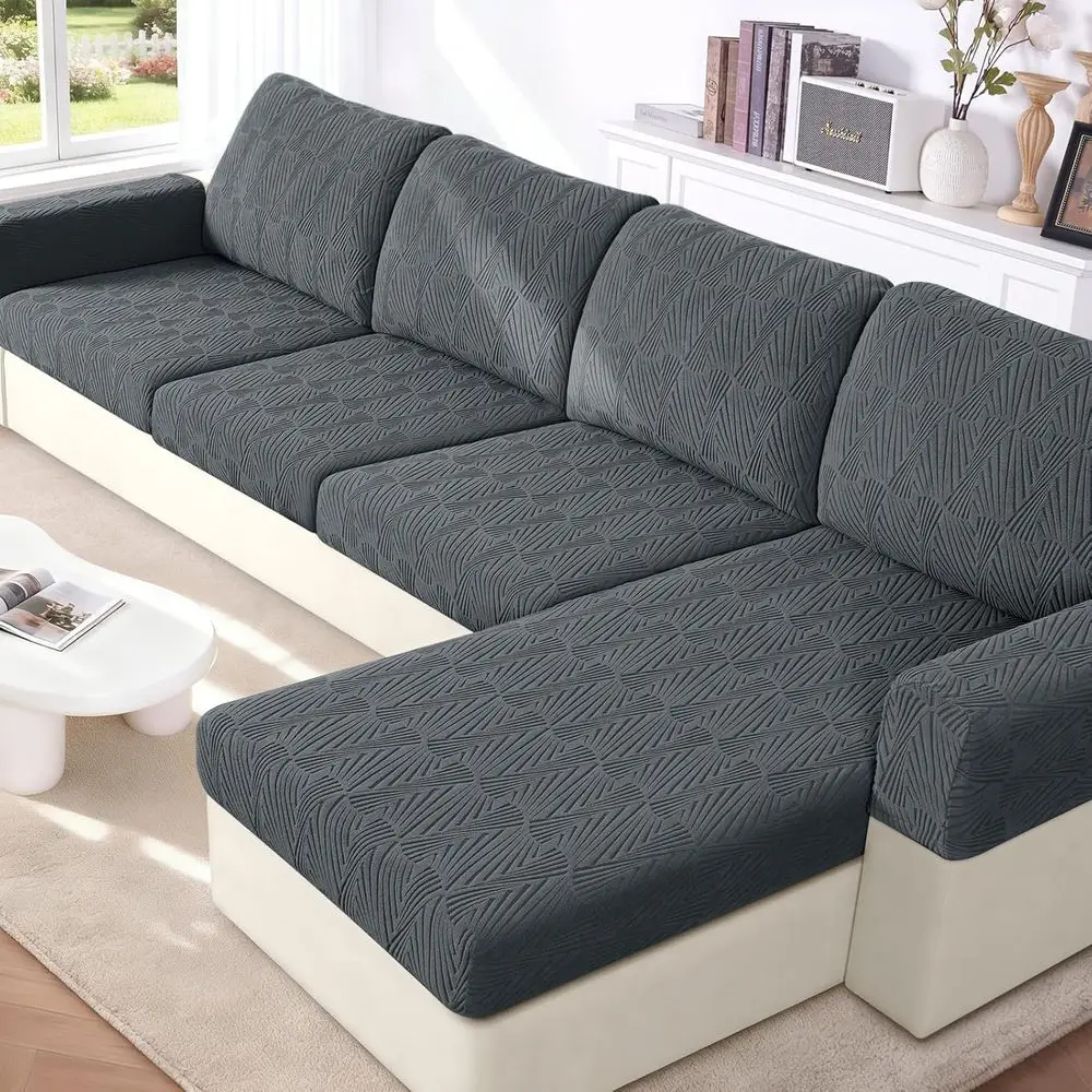

Washable Stretch Couch Seat Covers for 3 Seater and Chaise, Grey Furniture Protectors for Sofa and Pet