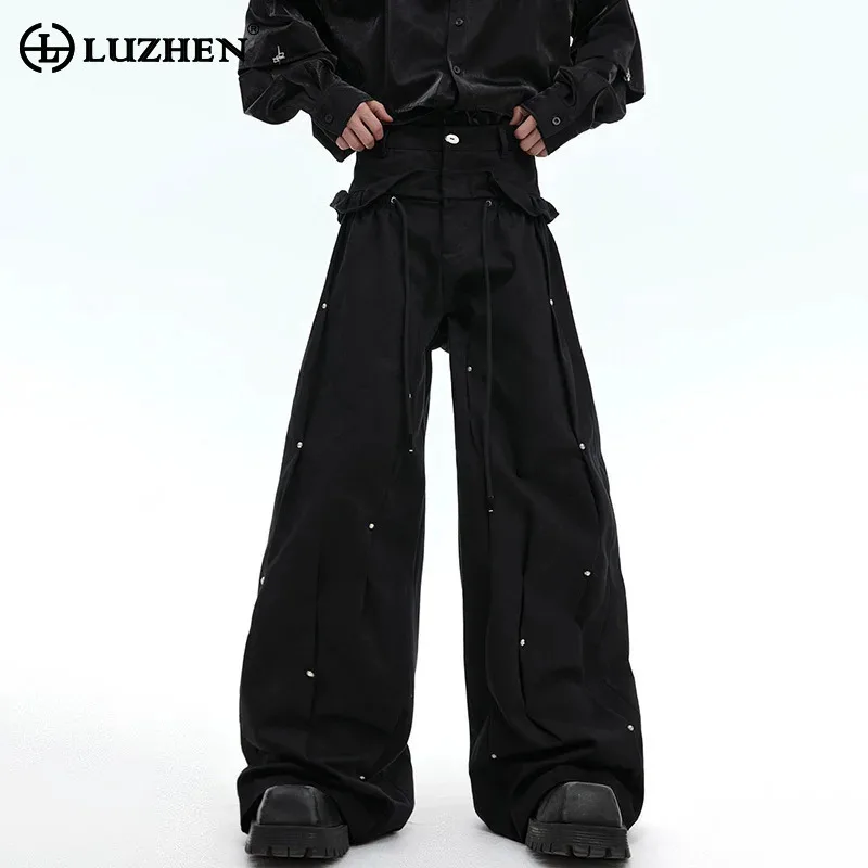 

LUZHEN 2024 New Pleated Metal Rivet Casual Straight Niche Design Autumn Plain Fashion Men's Wide Leg Loose Work Pants LZ5322