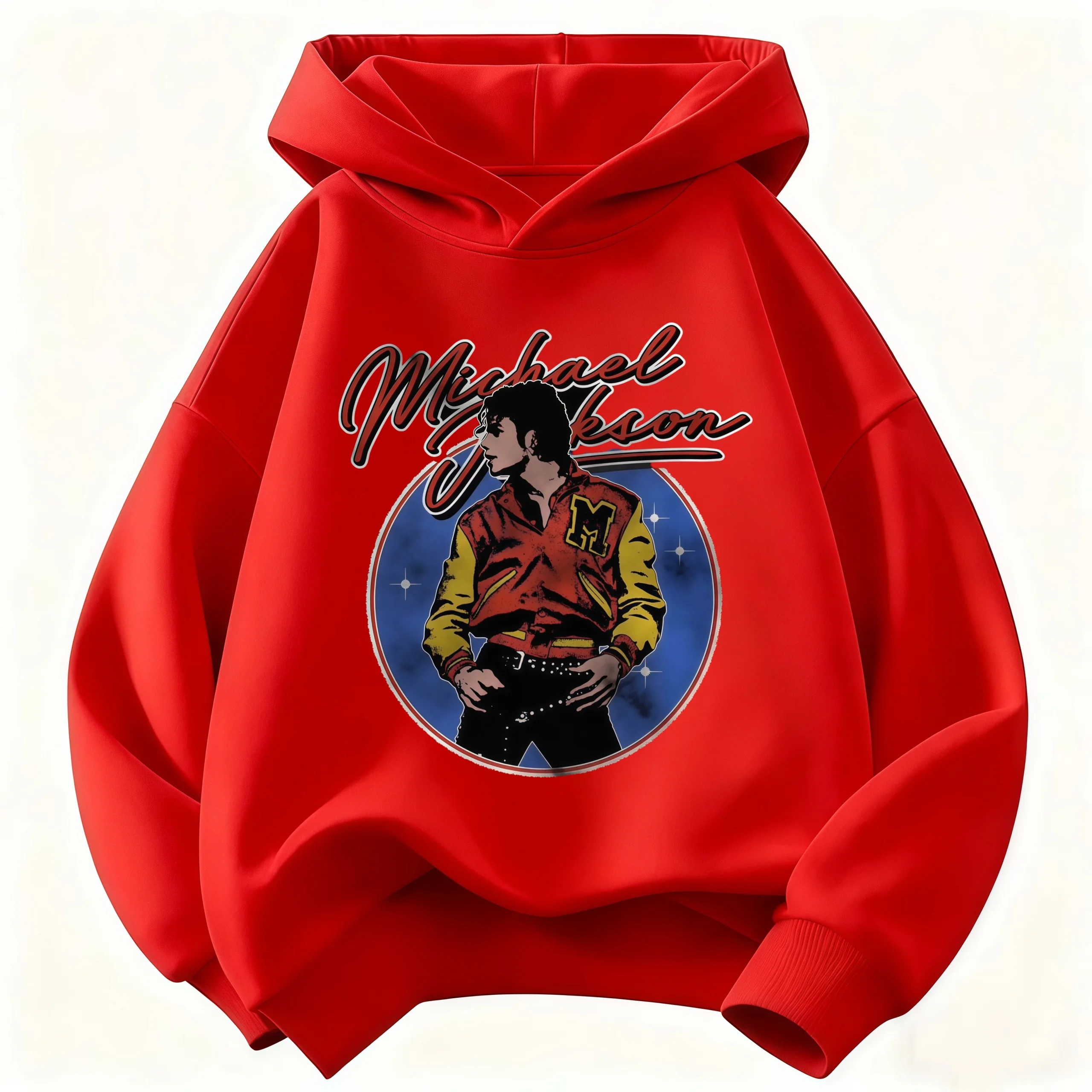 Neuer Kinder-Kapuzenpullover Michael Jackson Retro-Buchstaben-Figurendruck Pullover für Jungen und Mädchen Lässiger Vintage-Mode-Hoodie