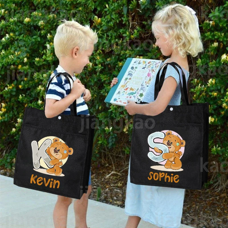 Sac fourre-tout personnalisé avec initiales et nom pour enfants, sacs scolaires Oxford, sac de nettoyage de lecture, cadeau d\'anniversaire pour