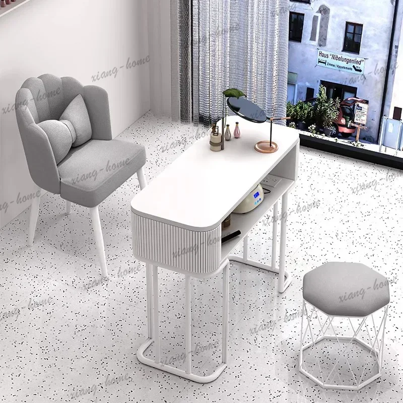 LJY Modern Minimalist Manicure Nail Table Elegant Aesthetic Smooth Practical Manicure Nail Table Curved Unique Mesa Salon Furnit