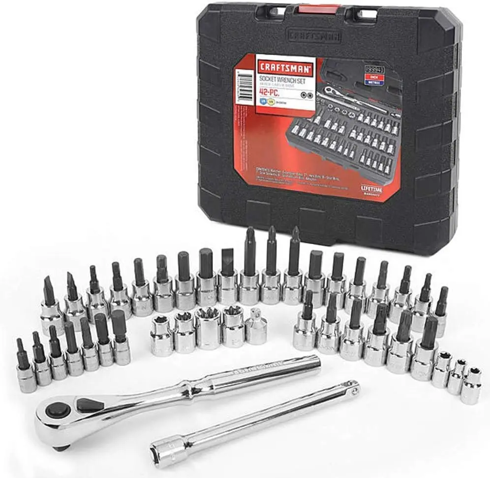 

42-Piece 1/4 & 3/8-Inch Drive Bit and Torx Socket Wrench Set with Precision Cut Heads & Black Oxide Coating