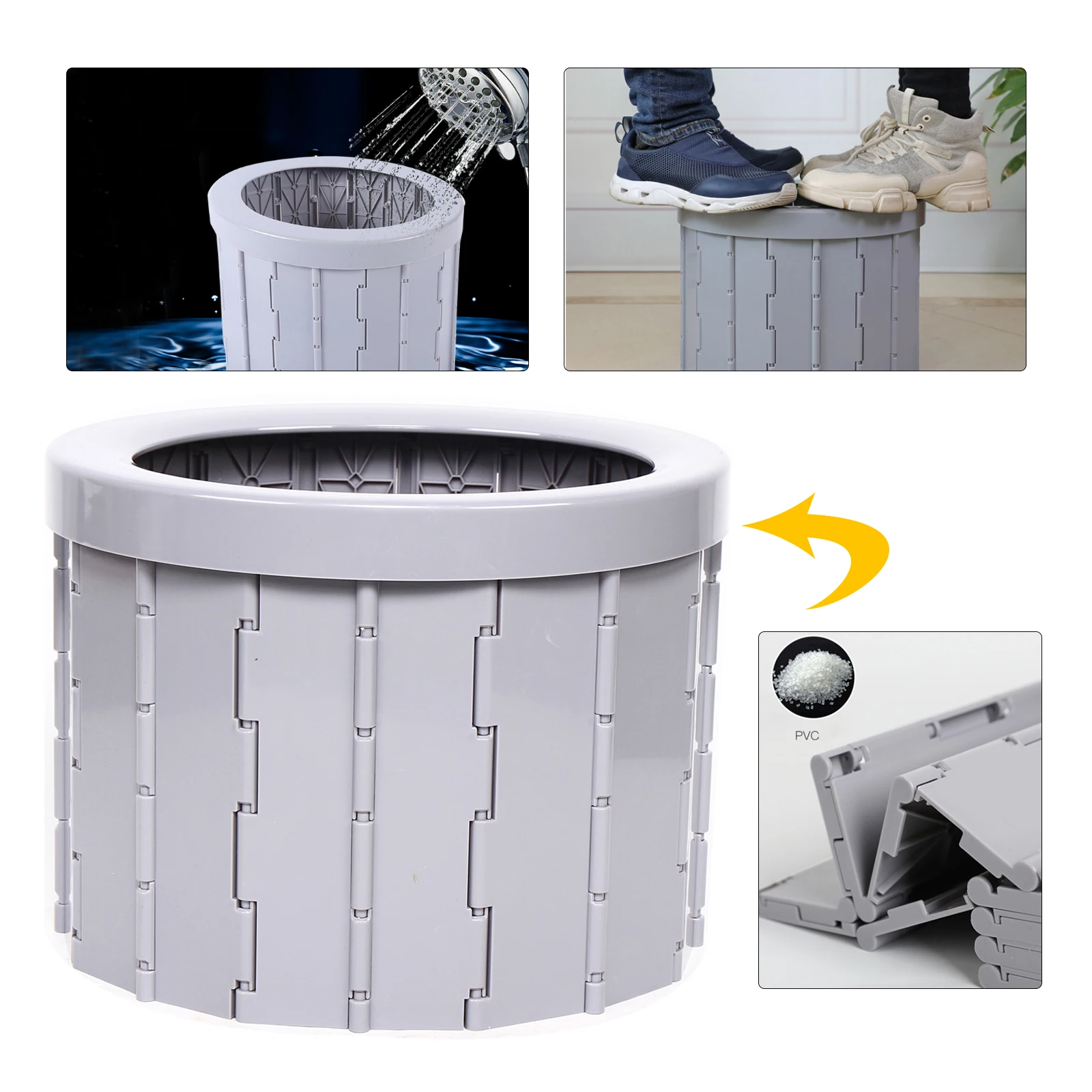 Portable Folding Toilet Outdoor Camping Hiking Travel Toilet Grey Bucket Seat Travel Emergency Toilet 150Kg