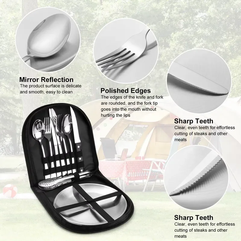 10 Piece Stainless Steel Picnic Set Portable Camping Hiking Outdoor Travel Kit Road Trip Essentials UK Warehouse Fast