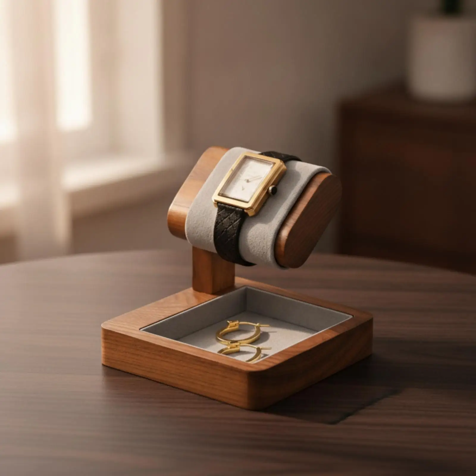Solid Wood Watch Holder Organizer Padded Display Stand Jewelry Accessory for Store or Desktop Use