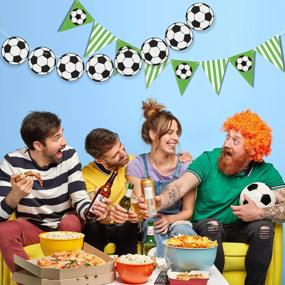 1 Set Fußball-Themen-Partybanner Grün Weiß Schwarz Fußballmuster Papiergirlande für Sport-Game-Day Geburtstagsfeier Dekoration – Detail 3