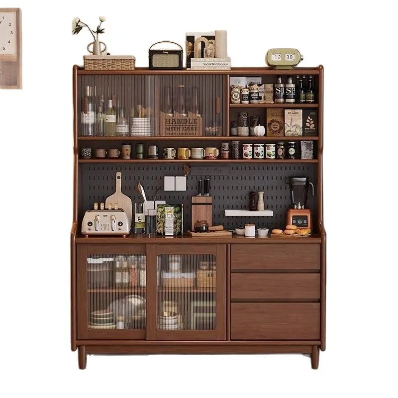 

Medieval style solid wood dining locker against the wall, household kitchen, living room, tea cupboard,