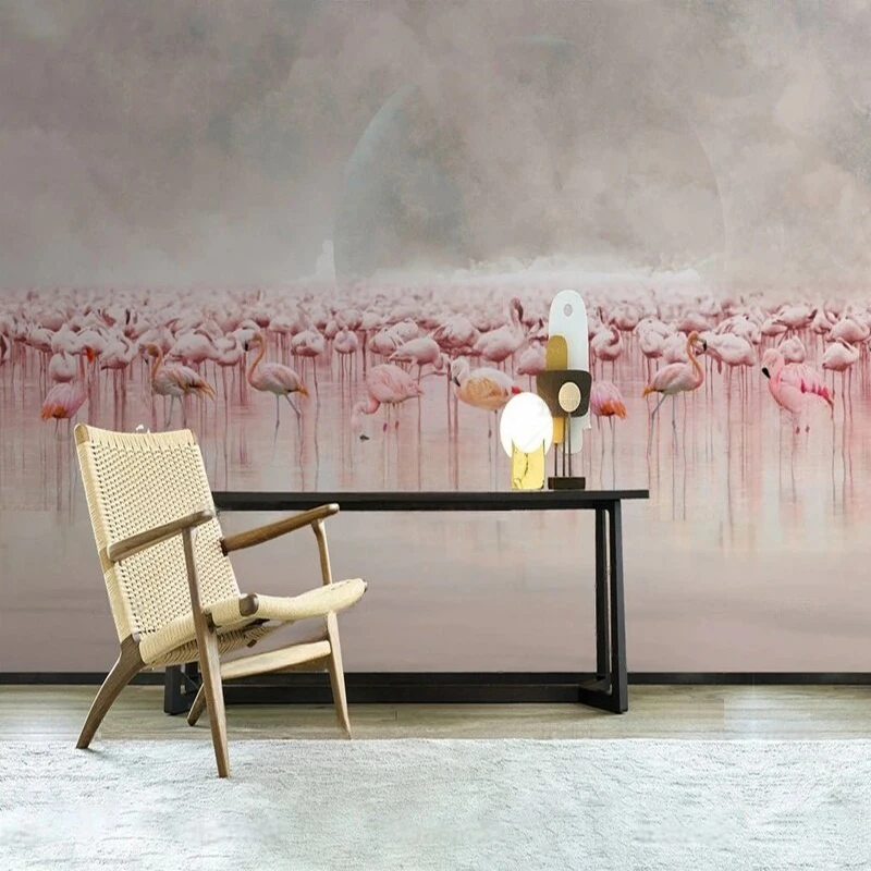 

MU8920 Group portrait of pink flamingos TV sofa bedroom background wall