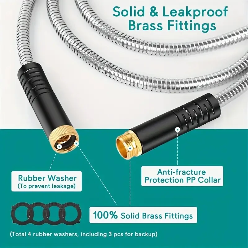 Metal Garden Hose 25 ft, Stainless Steel Metal Garden Hose with Multifunctional Nozzle Flexible Anti-Kink Heavy Duty Water Hose