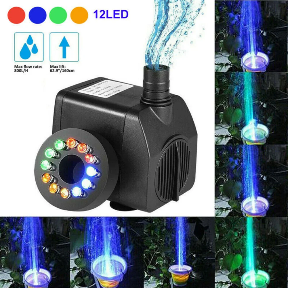 

Submersible Water Pump With 12 Led 16w Lights Detachable For Fountain Swimming Pool Aquariums Fish Tank Sponds