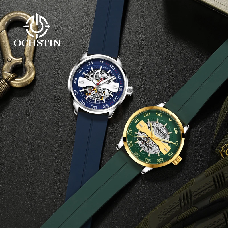 

OCHSTIN новые мужские часы лучший бренд часы со скелетом роскошные мужские дышащие силиконовые ремешки механические наручные часы мужские часы