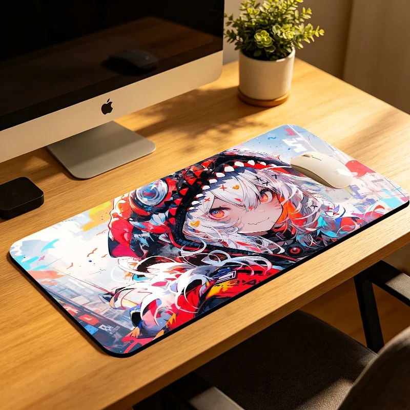 VIKAMA Cool Anime Girl Extended Gaming Mouse Pad, Stitched Edge, Non-Slip Rubber Base Keyboard Desk Pad for PC & Laptop