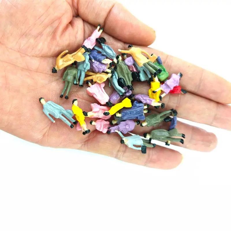 60 unids/bolsa figuras modelo personas pasajeros 1:87 HO escala pintado de pie/sentado personas en miniatura poses aleatorios modelo de diseño de parque