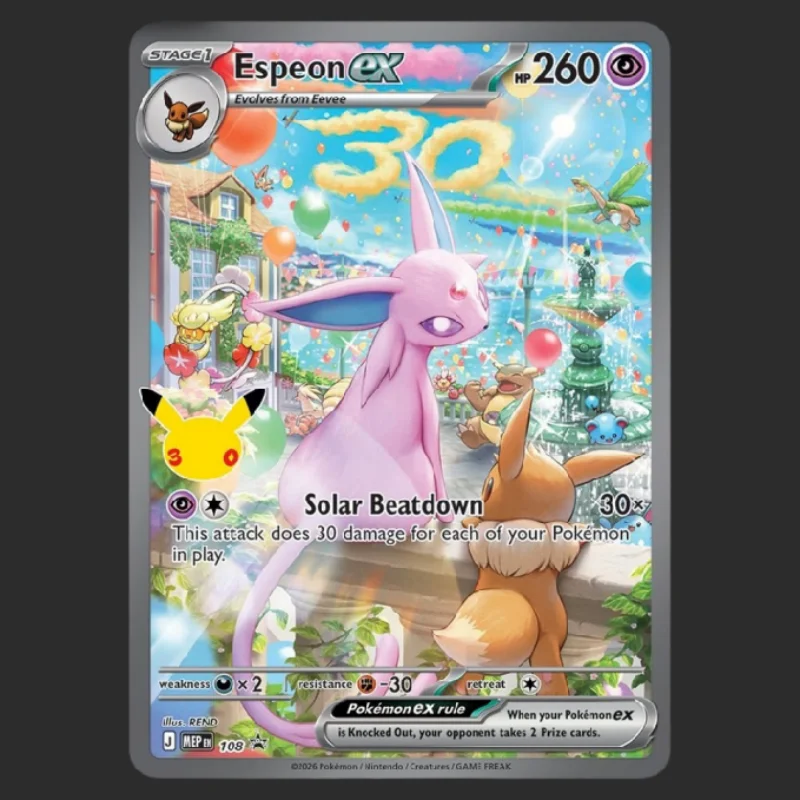 4 Stück 30. Jubiläums-Espeon-Umbreon-Karten mit holografischer Textur auf Englisch und Japanisch zum Selbermachen, Premium-Anime-Sammelkarten – Detail 1