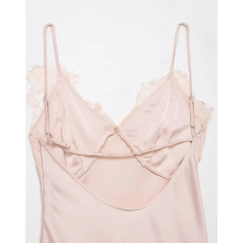 Abito corto in raso di pizzo da donna primavera estate Abito longuette da donna con spalline sottili senza schienale sexy Cerniera laterale Abiti femminili chic eleganti