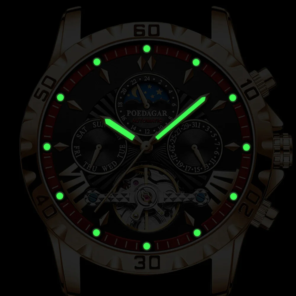 Mens Brand Business Wristwatch Fashion Automatic Mechanical Watch Luxury Tourbillon Man Waterproof Sport Calendar Luminous Clock