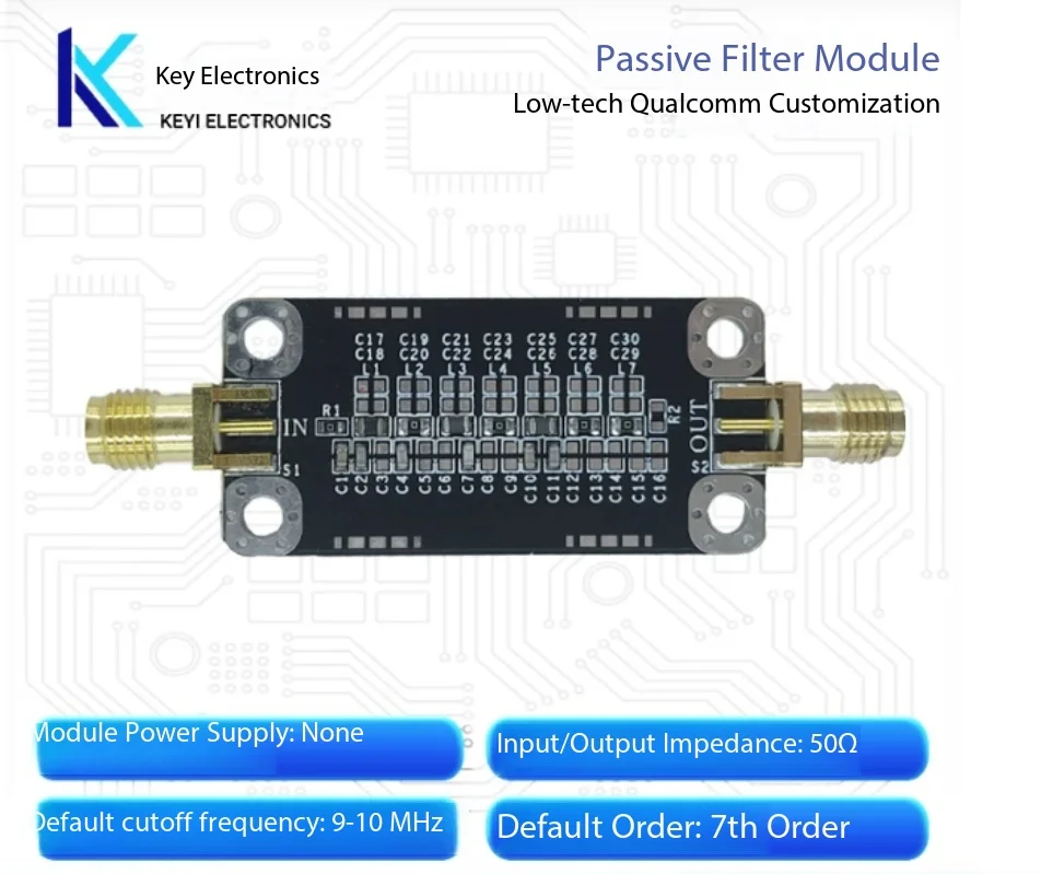 7th-Order Passive LC Filter (Low/High-Pass), 50Ω SMA, 9-10MHz, 0dB Gain, for RF Signal Processing